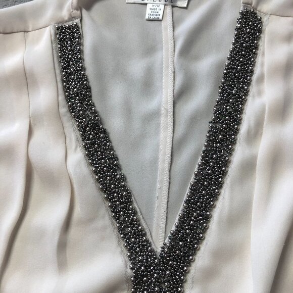 Spense Cream Sleeveless Blouse With Beaded Deep V Neckline Size Medium - Picture 6 of 11
